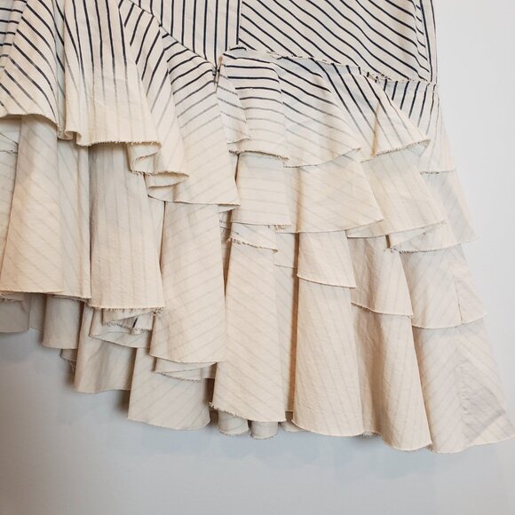 Zara TRF Denimwear Blue/Cream Striped Asymmetrical Tiered Ruffle Skirt Large - Picture 5 of 13